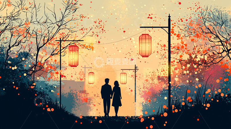 高清大图下载【趣麦麦图】情侣秋日浪漫街道