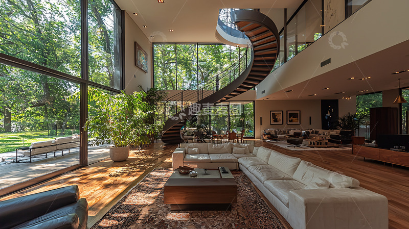 高清大图下载【趣麦麦图】现代别墅客厅螺旋楼梯