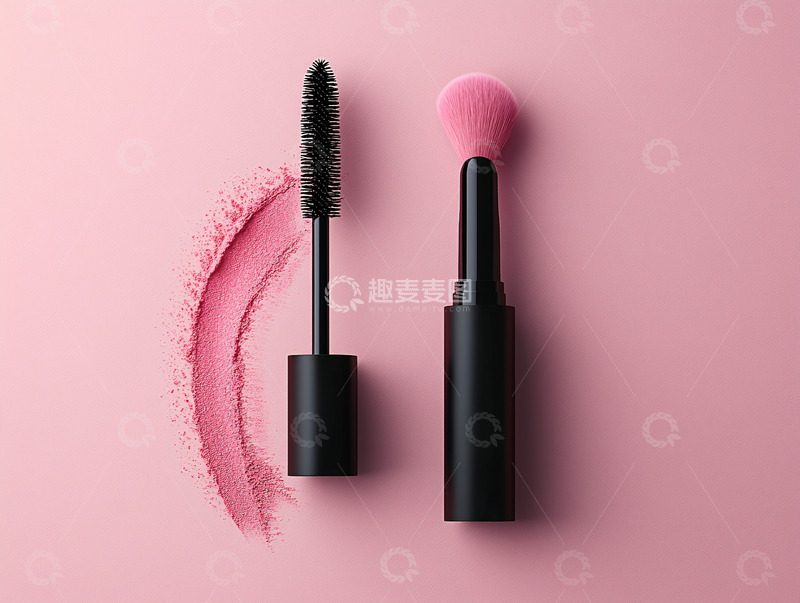 高清大图下载【趣麦麦图】粉色背景化妆刷睫毛膏
