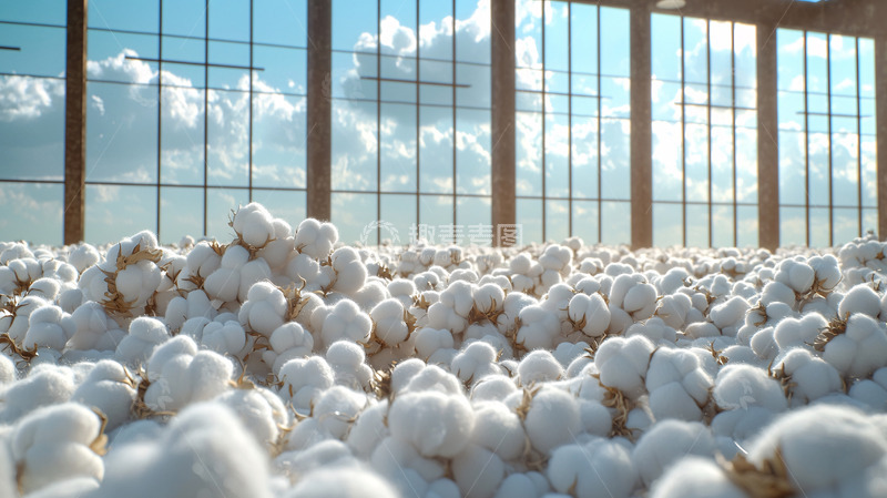 高清大图下载【趣麦麦图】阳光下棉花堆积如山