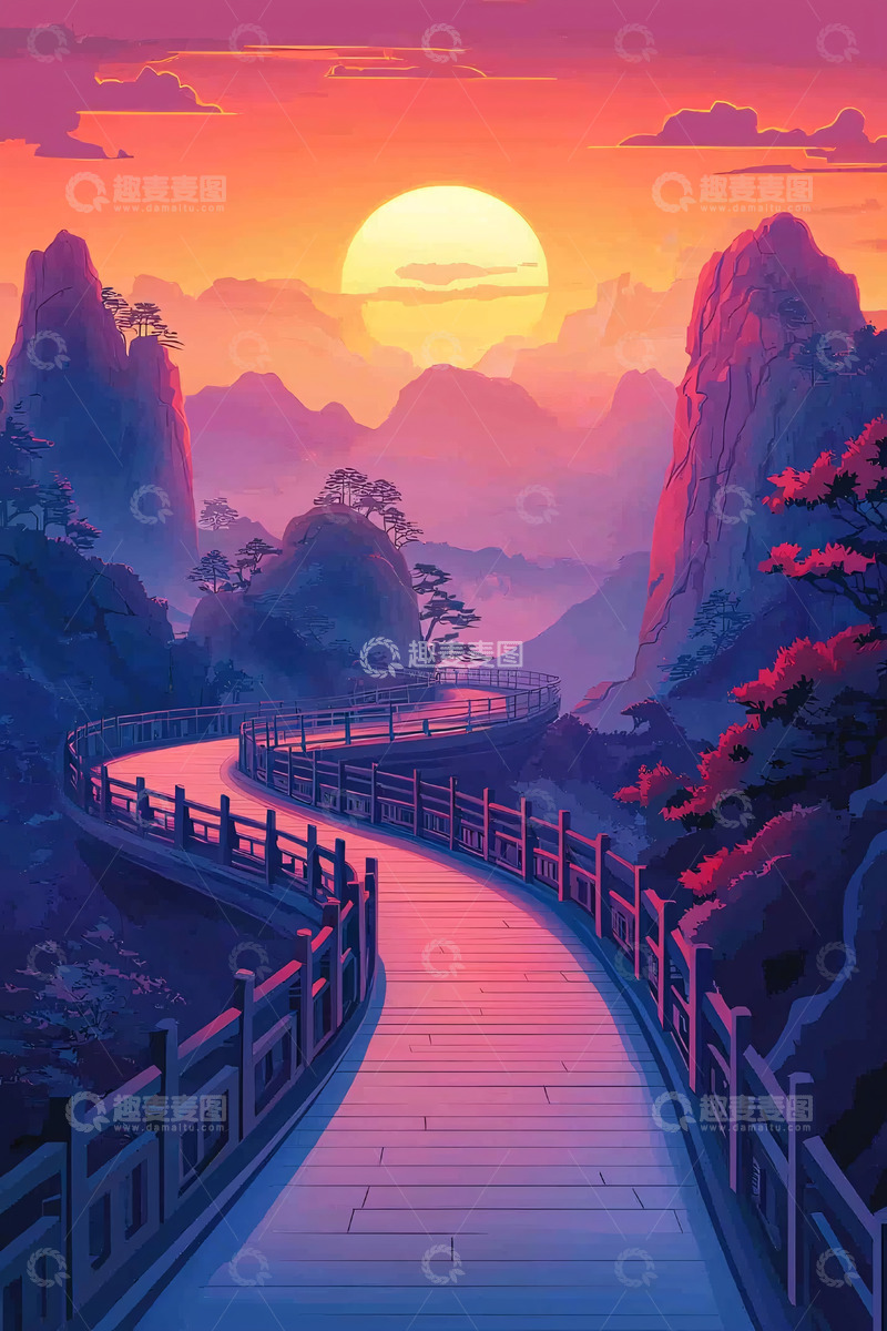 高清大图下载【趣麦麦图】日出山峦蜿蜒小路