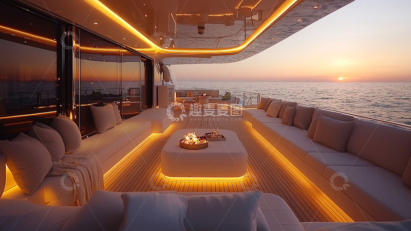 高清大图下载【趣麦麦图】豪华游艇落日甲板