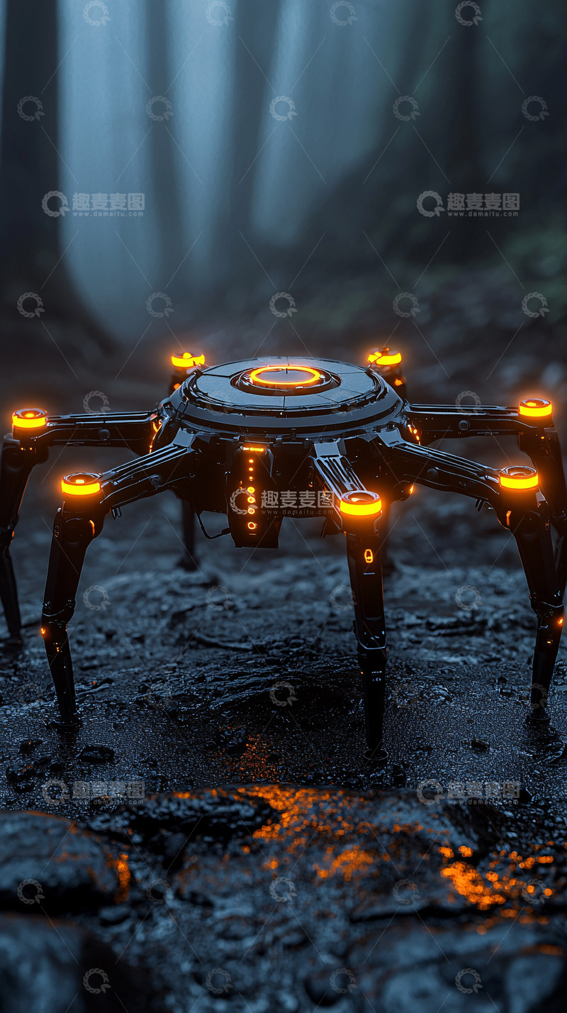 高清大图下载【趣麦麦图】黑暗森林中科幻蜘蛛机器人