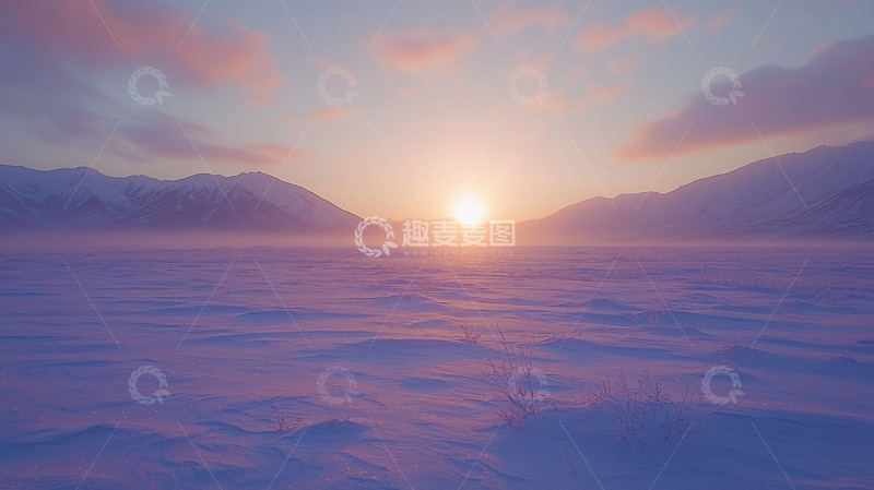 高清大图下载【趣麦麦图】雪地日出