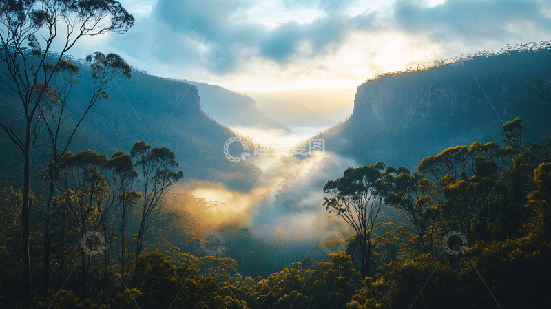 高清大图下载【趣麦麦图】峡谷日出雾气缭绕