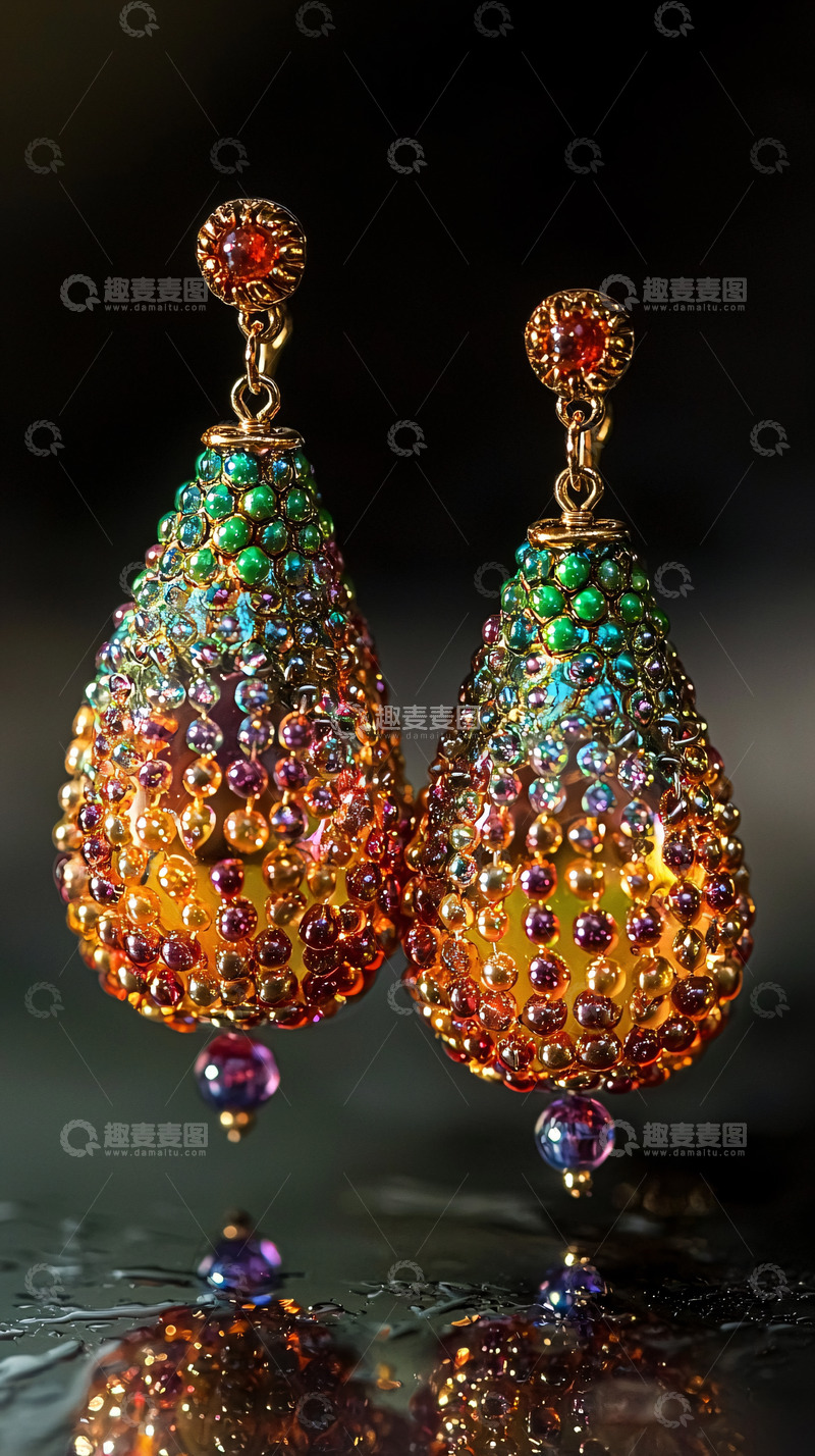 高清大图下载【趣麦麦图】彩色宝石耳坠