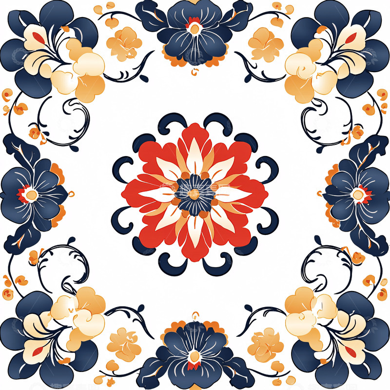 高清大图下载【趣麦麦图】蓝色黄色红色花卉图案