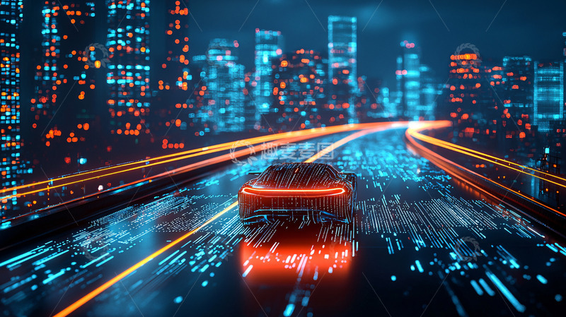 高清大图下载【趣麦麦图】未来都市夜景自动驾驶汽车