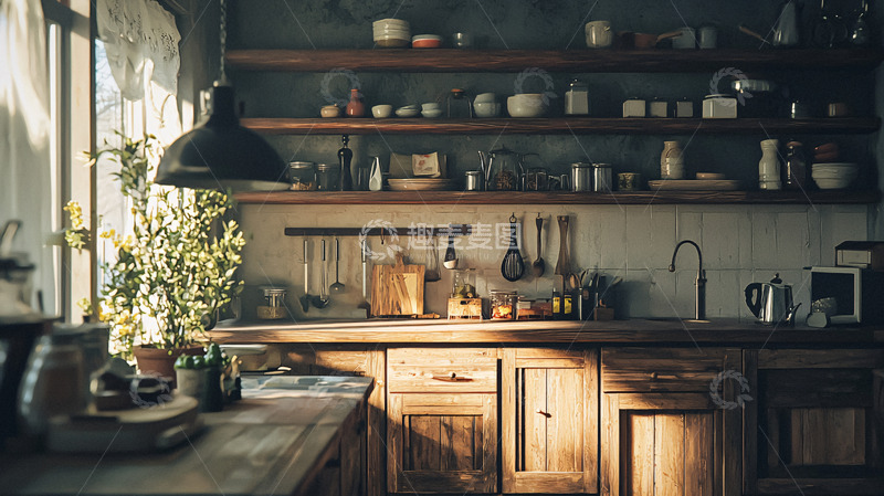 高清大图下载【趣麦麦图】复古木质厨房