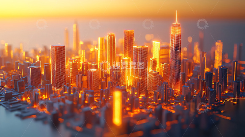 高清大图下载【趣麦麦图】日落时分城市剪影