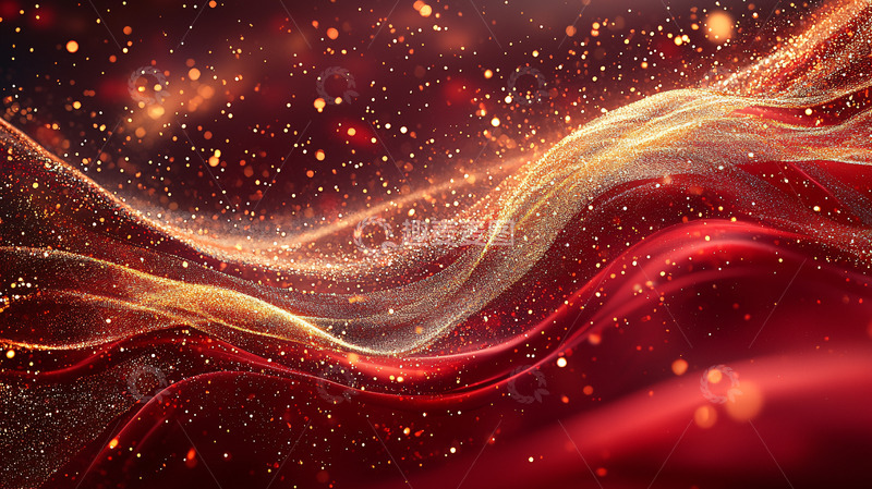 高清大图下载【趣麦麦图】红金色波浪粒子背景