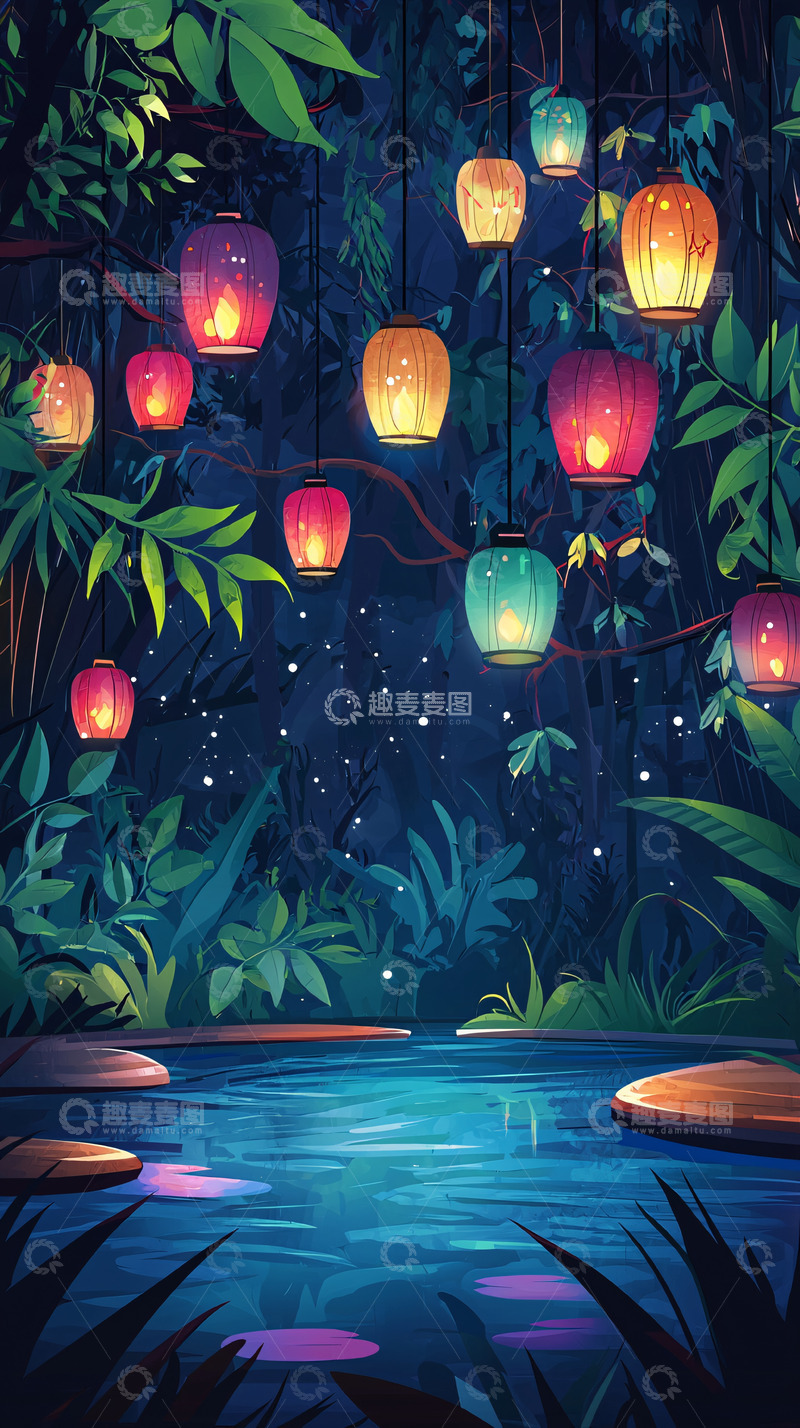 高清大图下载【趣麦麦图】梦幻森林夜灯