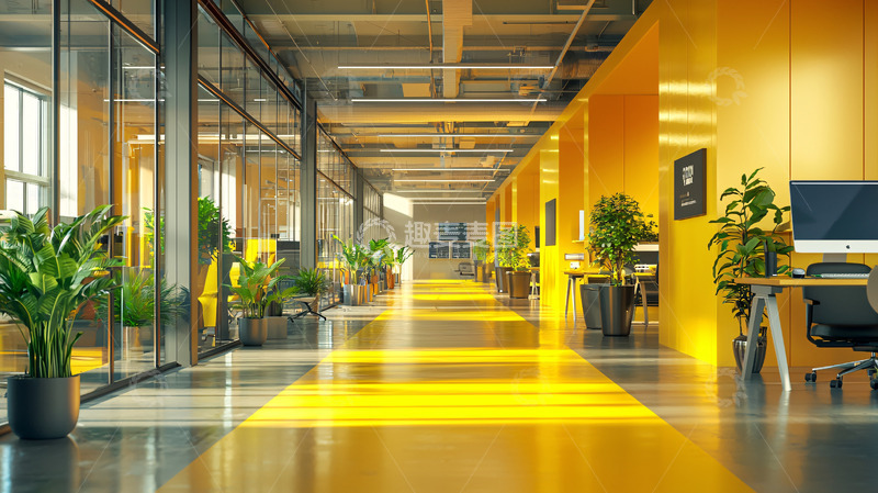 高清大图下载【趣麦麦图】明亮黄色走廊办公室设计