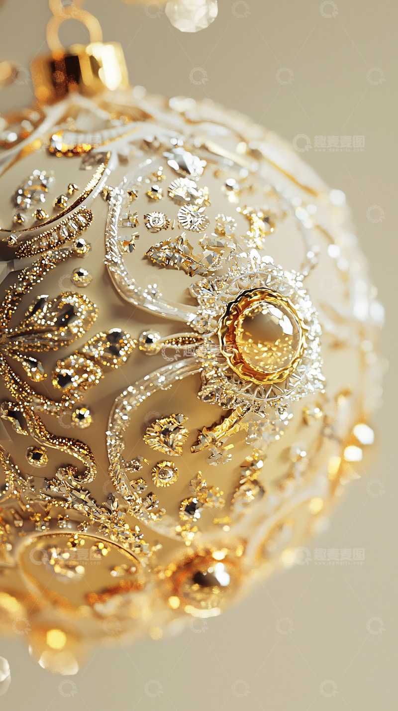 高清大图下载【趣麦麦图】精美金色圣诞球装饰