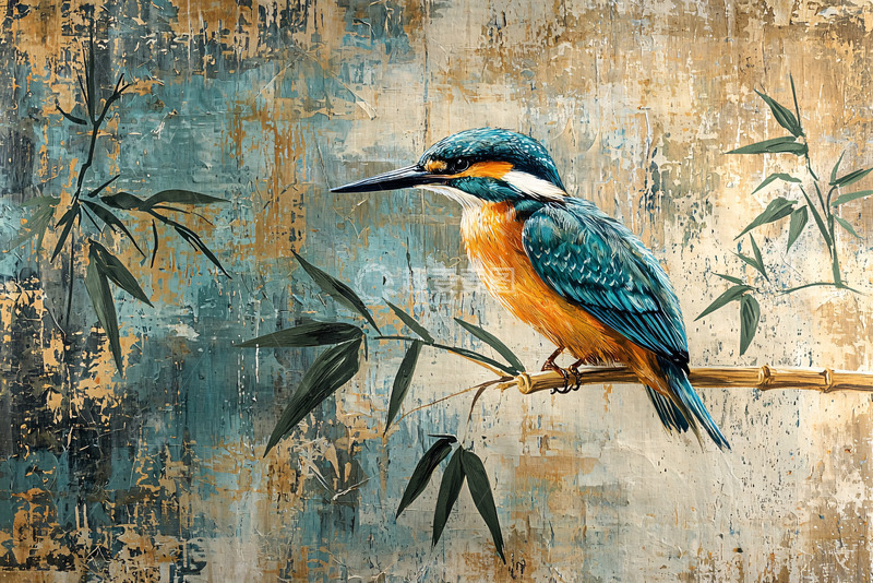 高清大图下载【趣麦麦图】翠鸟水墨画