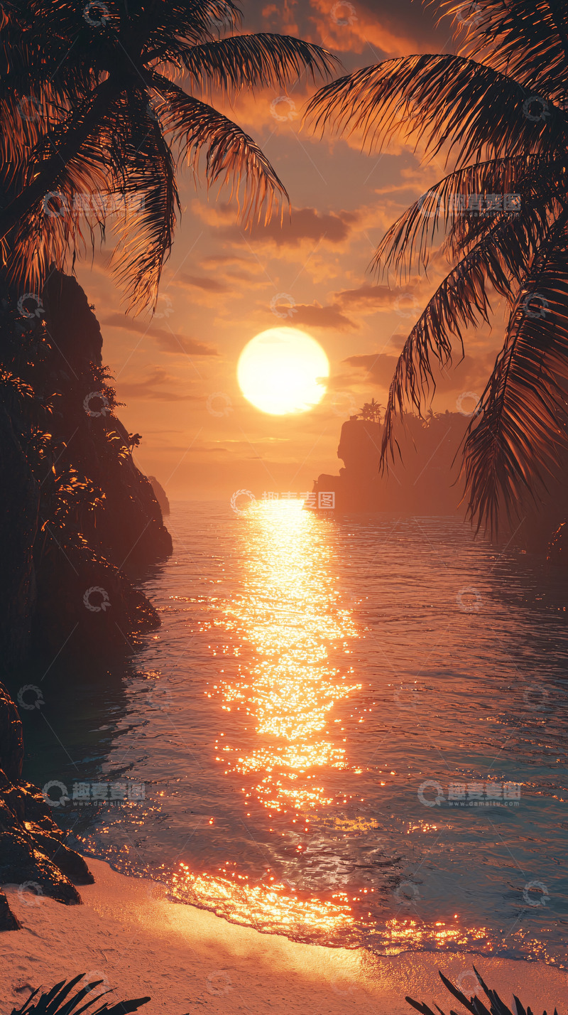 高清大图下载【趣麦麦图】热带海滩日落