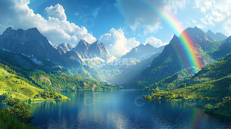 高清大图下载【趣麦麦图】彩虹山脉湖泊风景