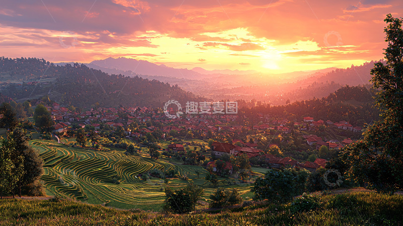 高清大图下载【趣麦麦图】山峦日落景色