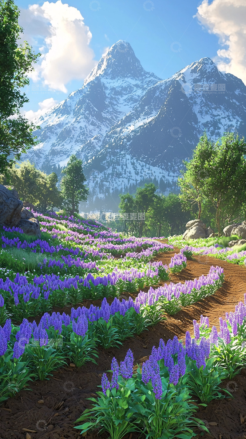 高清大图下载【趣麦麦图】山间紫花田野小路