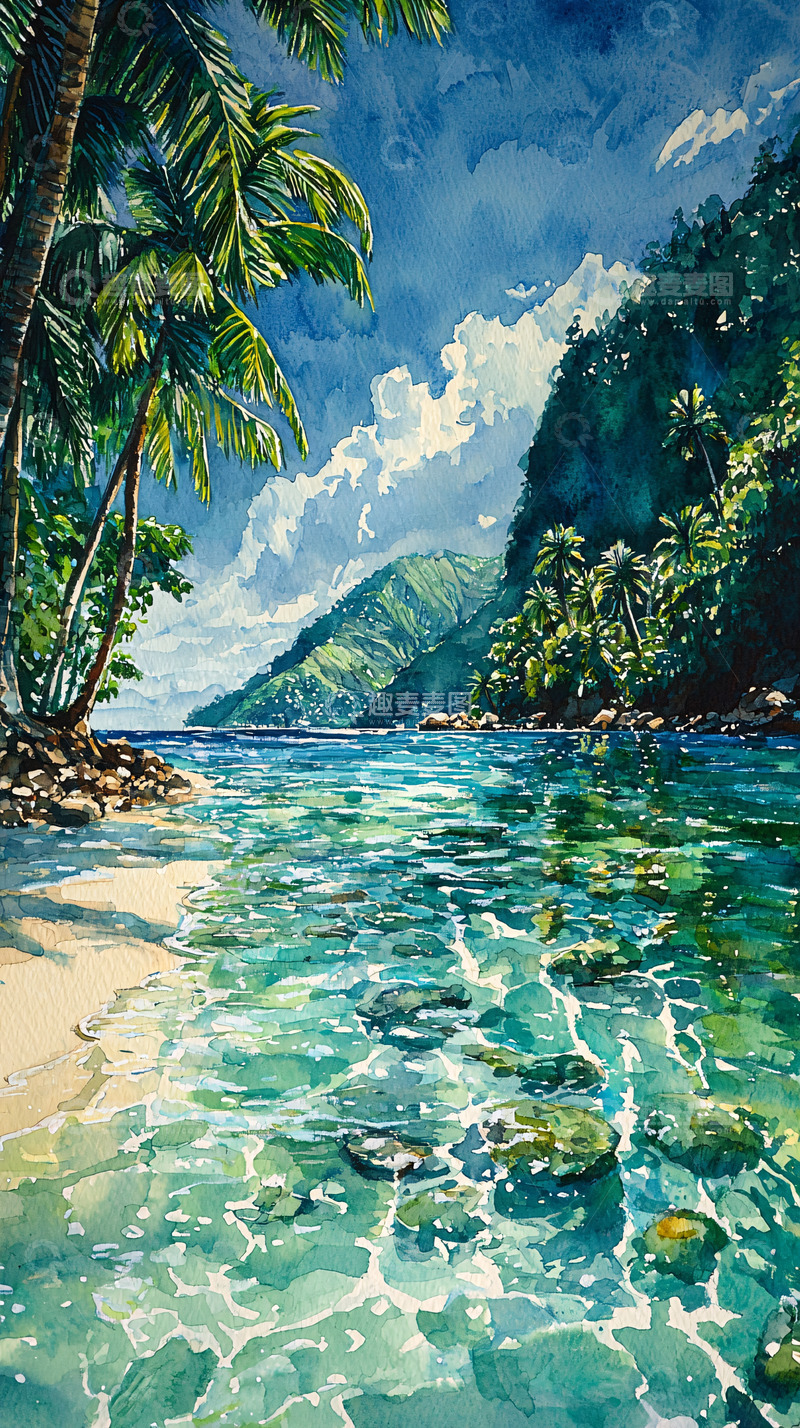 高清大图下载【趣麦麦图】热带海滩风景画