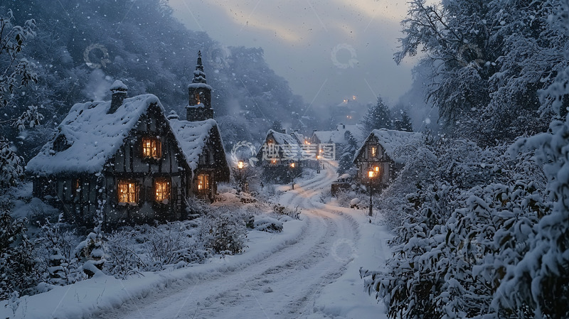 高清大图下载【趣麦麦图】雪夜村庄