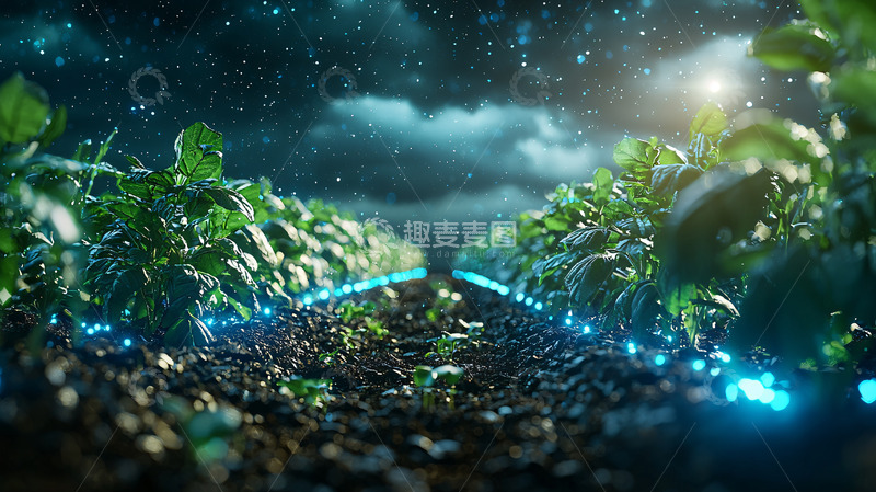 高清大图下载【趣麦麦图】夜幕下的发光植物