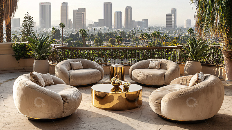 高清大图下载【趣麦麦图】洛杉矶城市景观阳台休闲区