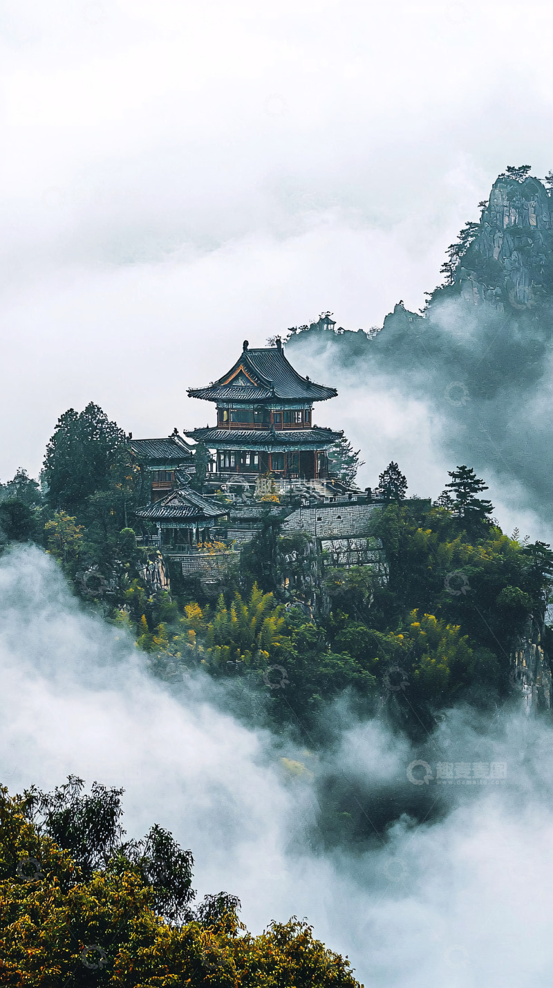 高清大图下载【趣麦麦图】仙境般山顶古建筑