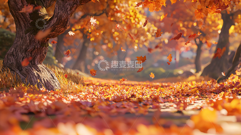 高清大图下载【趣麦麦图】秋日森林落叶小路