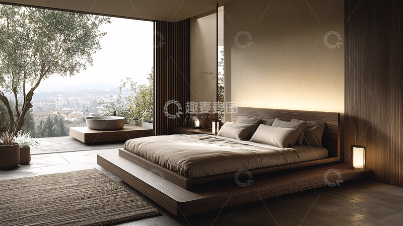 高清大图下载【趣麦麦图】极简主义卧室景观窗