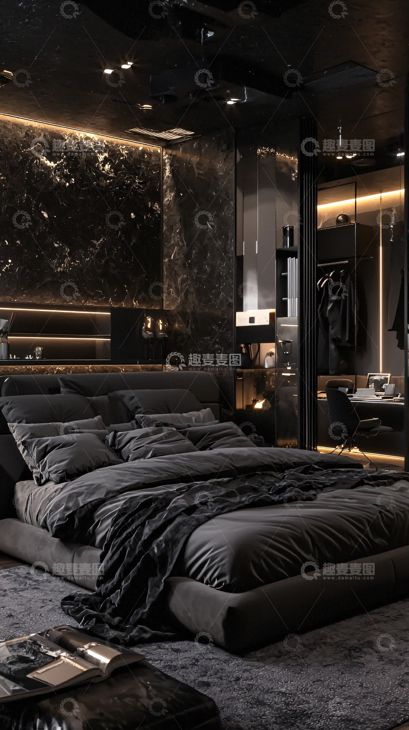 高清大图下载【趣麦麦图】暗黑系奢华卧室设计
