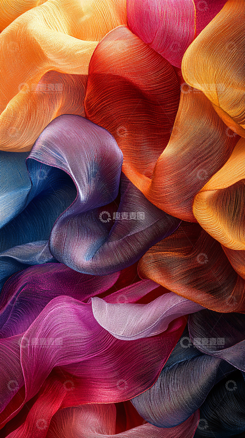 高清大图下载【趣麦麦图】抽象彩色丝绸褶皱