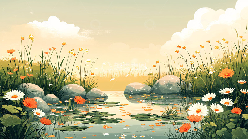 高清大图下载【趣麦麦图】宁静祥和的田园小溪