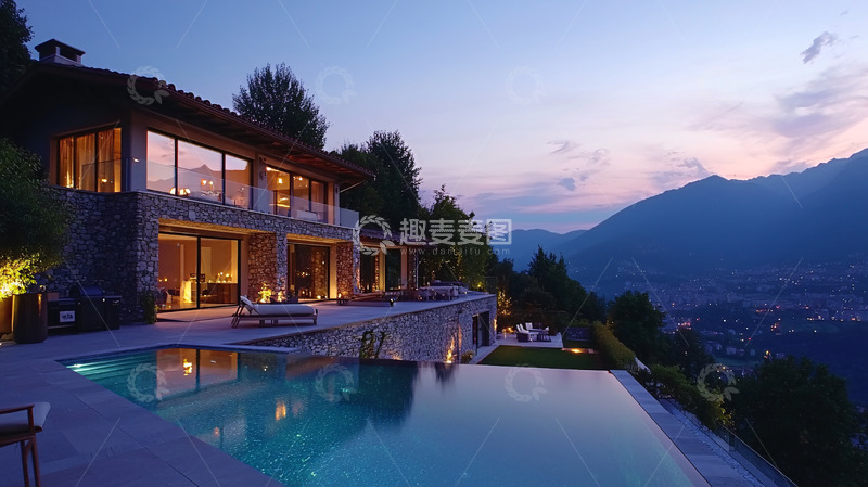 高清大图下载【趣麦麦图】山顶别墅夜景