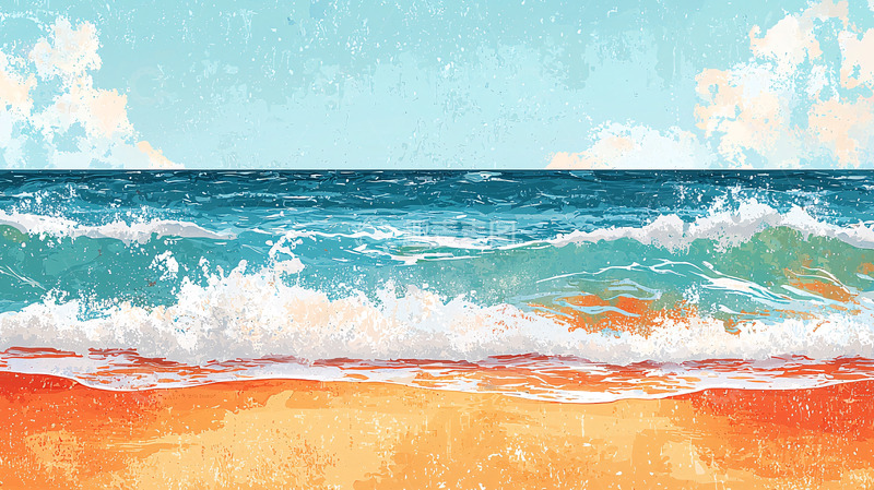 高清大图下载【趣麦麦图】海浪拍打沙滩