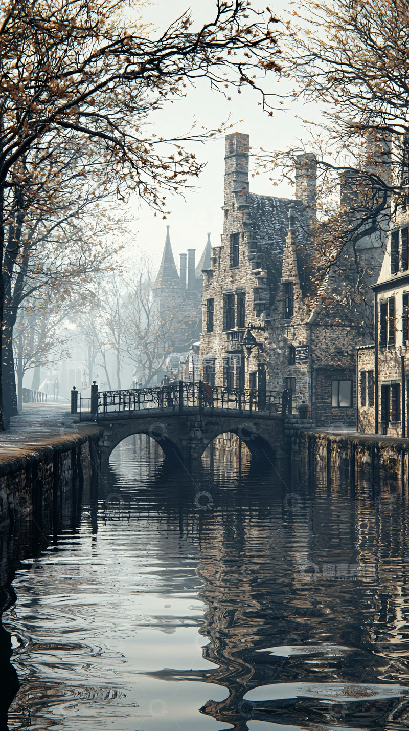 高清大图下载【趣麦麦图】老城运河冬日雾气景色