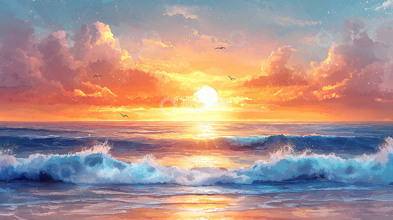 高清大图下载【趣麦麦图】海边日落的唯美画作