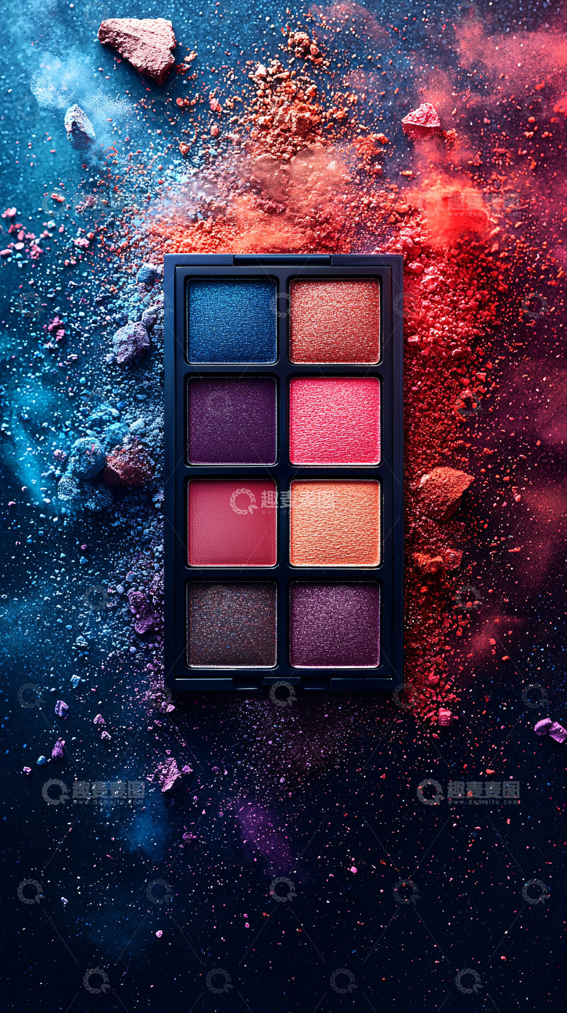 高清大图下载【趣麦麦图】彩色眼影盘散落粉末