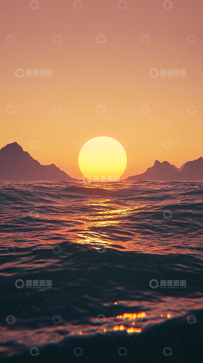 高清大图下载【趣麦麦图】海面落日