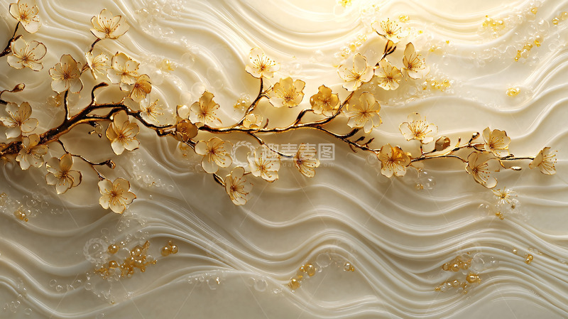 高清大图下载【趣麦麦图】浅色花朵在波浪纹理上