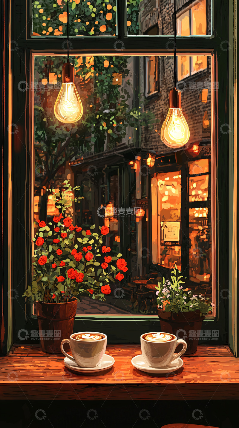 高清大图下载【趣麦麦图】雨夜咖啡窗景