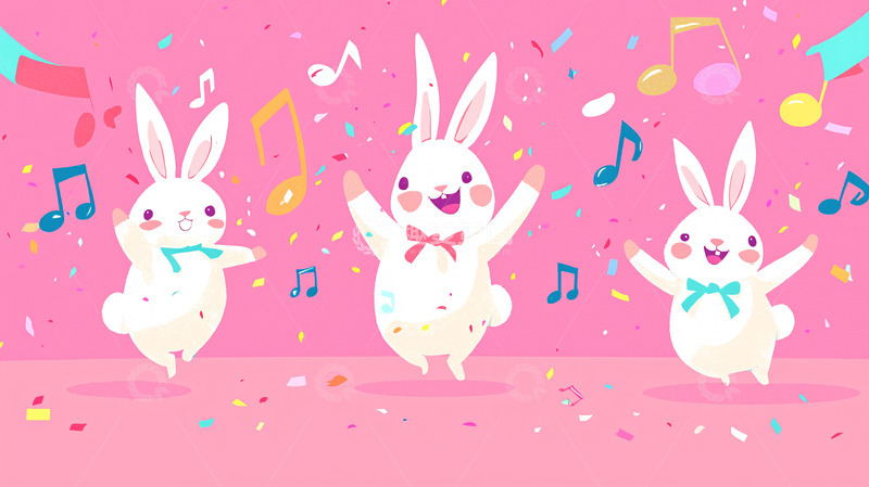 高清大图下载【趣麦麦图】粉色背景跳舞兔子