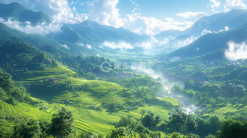 高清大图下载【趣麦麦图】阳光下的绿色山谷