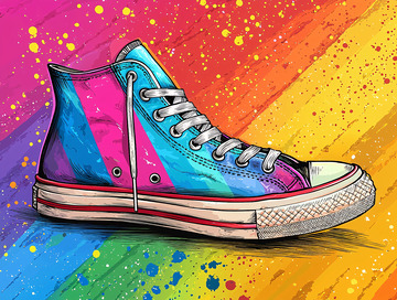 彩虹色高帮帆布鞋