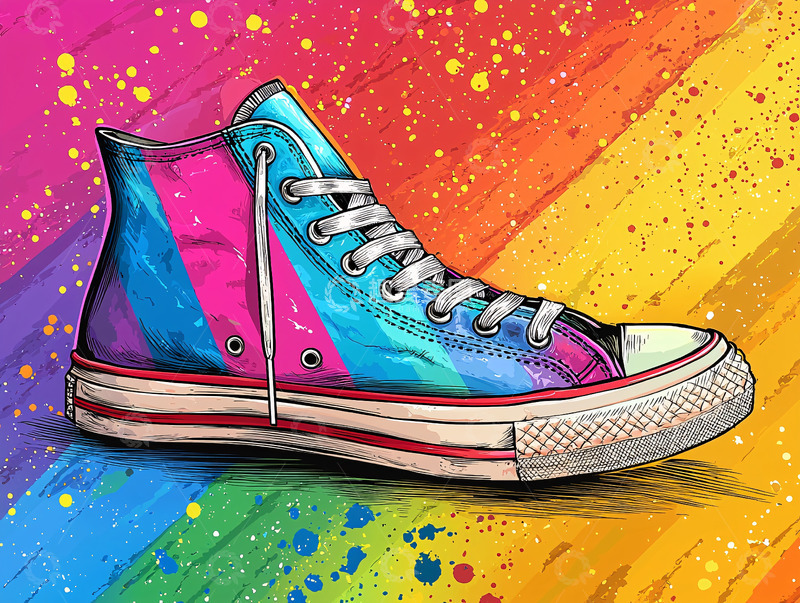 高清大图下载【趣麦麦图】彩虹色高帮帆布鞋