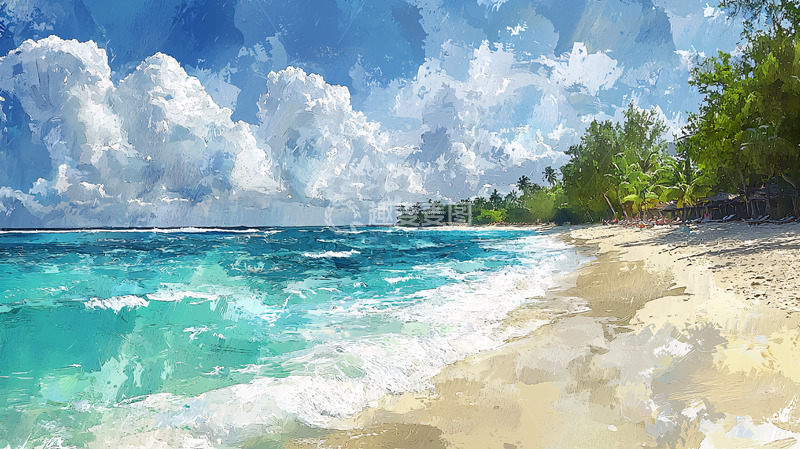 高清大图下载【趣麦麦图】热带海滩风景画