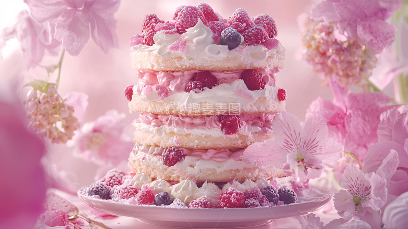 高清大图下载【趣麦麦图】粉色草莓奶油蛋糕
