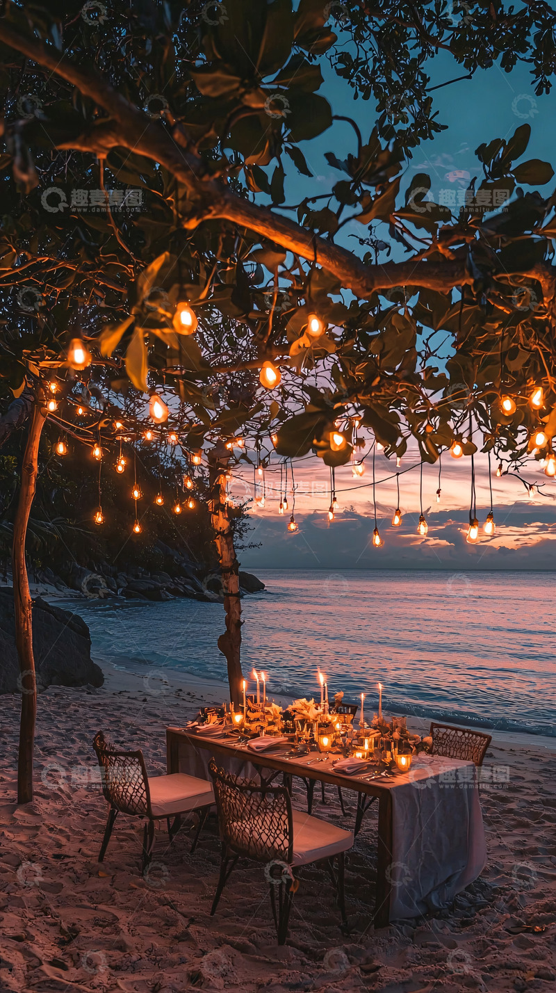 高清大图下载【趣麦麦图】海滩浪漫晚餐