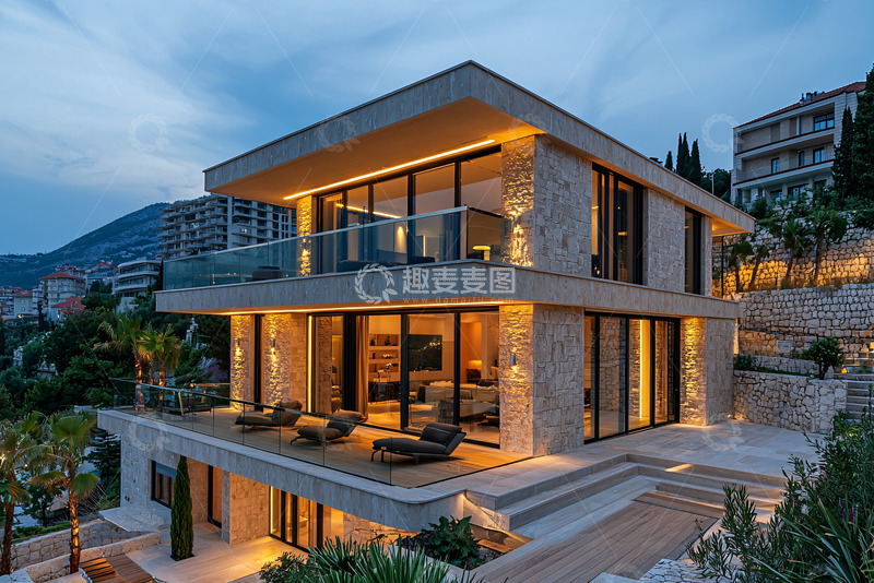 高清大图下载【趣麦麦图】现代简约别墅夜景