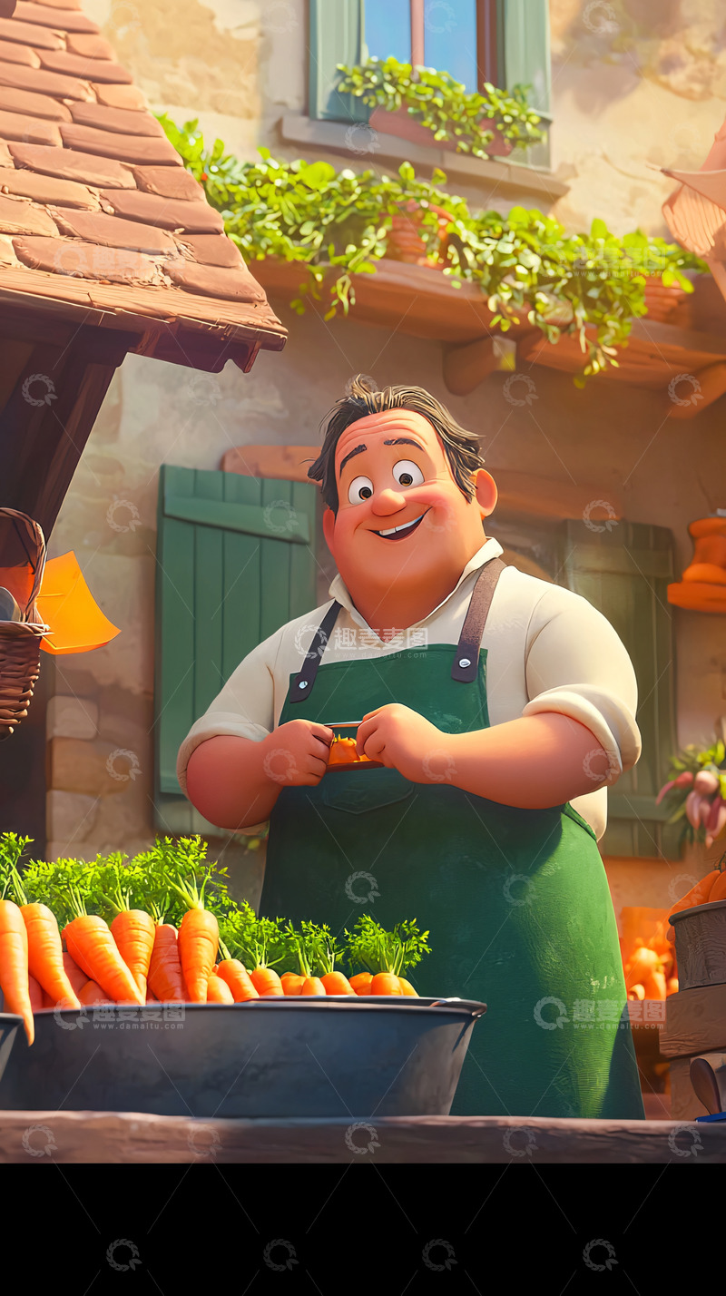 高清大图下载【趣麦麦图】开心蔬果摊老板